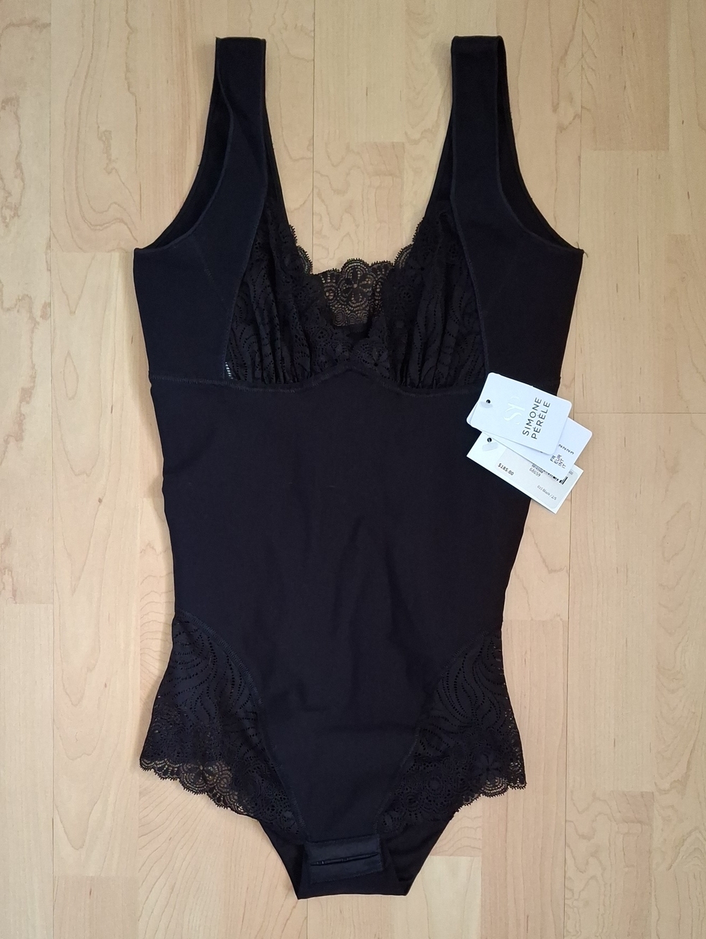 NWT Simone Perele Shapewear Lace-Trim Bodysuit in Black Size 2 / S
